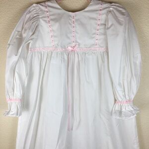 Little Girl's Beverly Ann White Cotton Pink Ribbon Prairie Long Dress Size 5/6